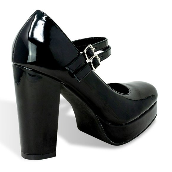 Women’s Vintage Chunky Platform Block Heel Mary Janes with Double Straps - Picture 3 of 4